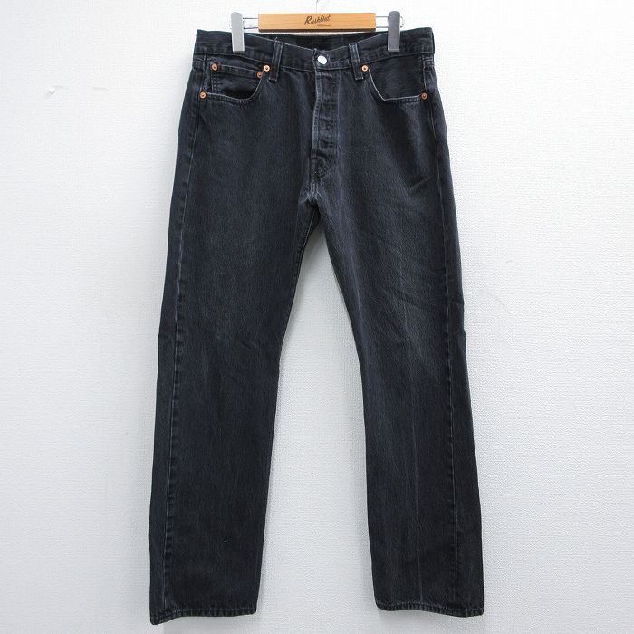 W33★古着 ジーンズ Levis リーバイス 501 メンズ コットン 黒 ブラック デニム 25mar12 中古 ボトムス ジーパン Gパン ロング パンツ