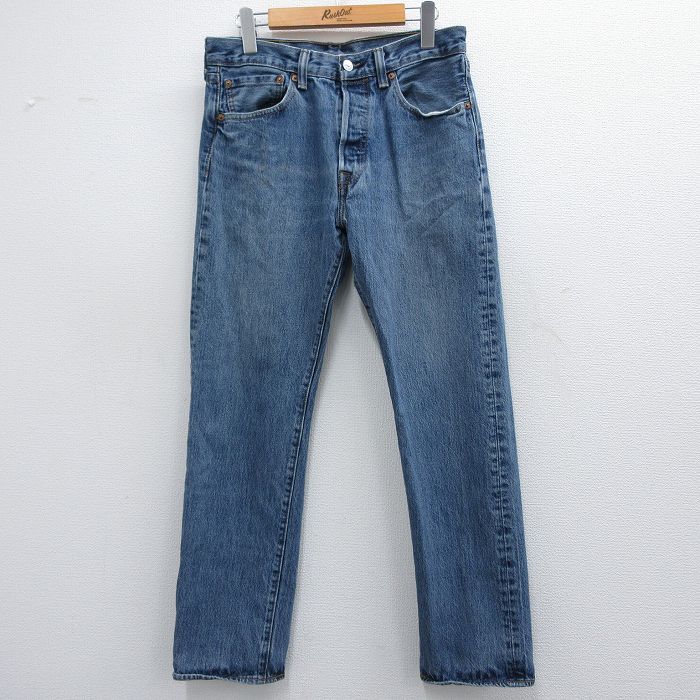 W31★古着 ジーンズ Levis リーバイス 501 メンズ コットン 薄紺 ネイビー デニム 25mar12 中古 ボトムス ジーパン Gパン ロング パンツ
