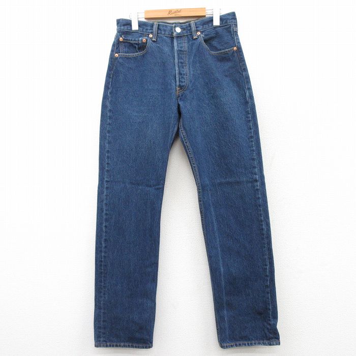 W30★古着 ジーンズ Levis リーバイス 501 メンズ コットン 濃紺 ネイビー デニム 25mar22 中古 ボトムス ジーパン Gパン ロング パンツ