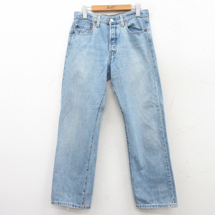 W29★古着 ジーンズ Levis リーバイス 501 メンズ 00年代 00s ヒゲ コットン 薄紺 ネイビー デニム 【spe】 25mar22 中古 ボトムス ジーパン Gパン ロング パンツ