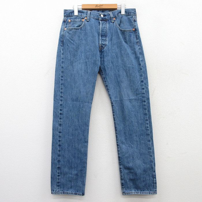 W32★古着 ジーンズ Levis リーバイス 501 メンズ コットン 紺 ネイビー デニム 25mar22 中古 ボトムス ジーパン Gパン ロング パンツ