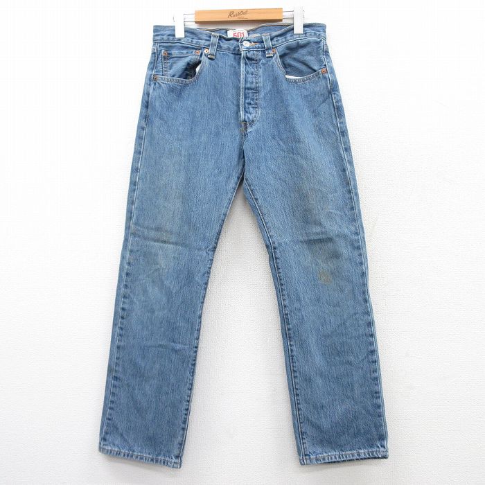 W31★古着 ジーンズ Levis リーバイス 501 メンズ コットン 紺 ネイビー デニム 25mar22 中古 ボトムス ジーパン Gパン ロング パンツ