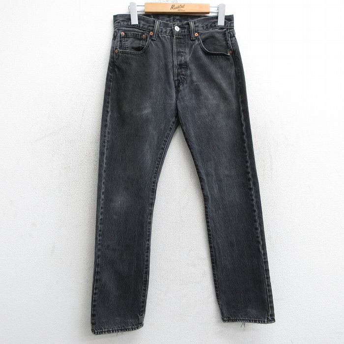 W29★古着 ジーンズ Levis リーバイス 501 メンズ コットン 黒 ブラック デニム 25mar24 中古 ボトムス ジーパン Gパン ロング パンツ