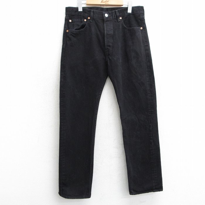 W34★古着 ジーンズ Levis リーバイス 501 メンズ コットン 黒 ブラック デニム 25mar24 中古 ボトムス ジーパン Gパン ロング パンツ
