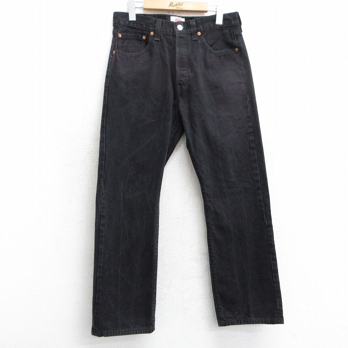 W32★古着 ジーンズ Levis リーバイス 501 メンズ コットン 黒 ブラック デニム 【spe】 25mar24 中古 ボトムス ジーパン Gパン ロング パンツ