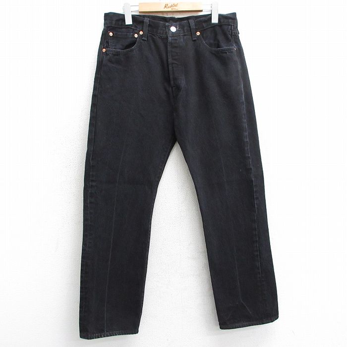 W34★古着 ジーンズ Levis リーバイス 501 メンズ コットン 黒 ブラック デニム 25mar24 中古 ボトムス ジーパン Gパン ロング パンツ