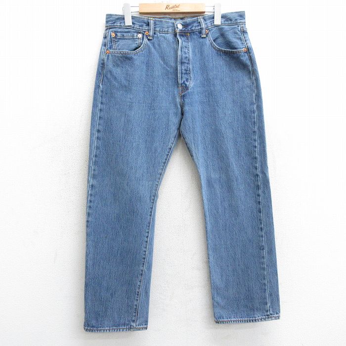 W33★古着 ジーンズ Levis リーバイス 501 メンズ コットン 紺 ネイビー デニム 25mar24 中古 ボトムス ジーパン Gパン ロング パンツ