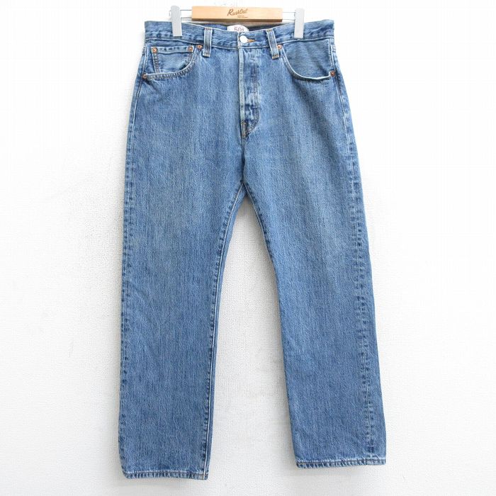W34★古着 ジーンズ Levis リーバイス 501 メンズ コットン 紺 ネイビー デニム 25mar24 中古 ボトムス ジーパン Gパン ロング パンツ