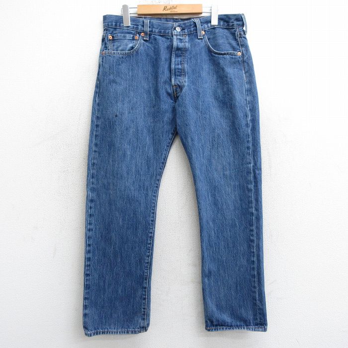 W34★古着 ジーンズ Levis リーバイス 501 メンズ コットン 紺 ネイビー デニム 25mar24 中古 ボトムス ジーパン Gパン ロング パンツ