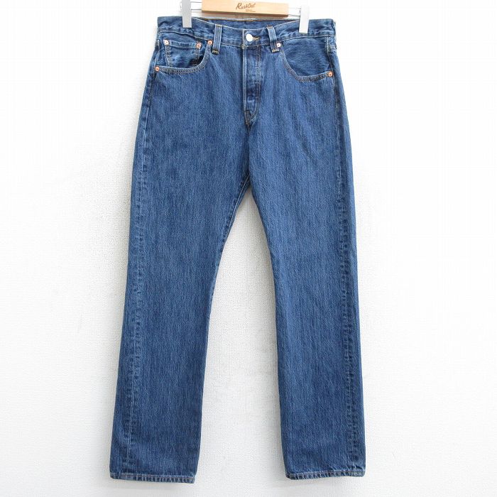 W33★古着 ジーンズ Levis リーバイス 501 メンズ コットン 紺 ネイビー デニム 25mar24 中古 ボトムス ジーパン Gパン ロング パンツ