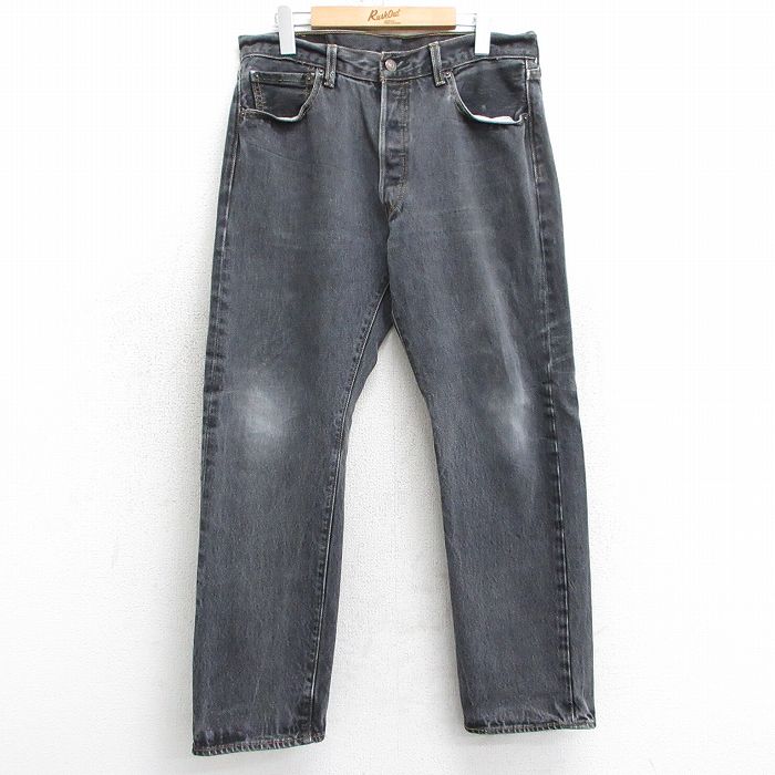 W33★古着 ジーンズ Levis リーバイス 501 メンズ コットン 黒 ブラック デニム 25mar24 中古 ボトムス ジーパン Gパン ロング パンツ