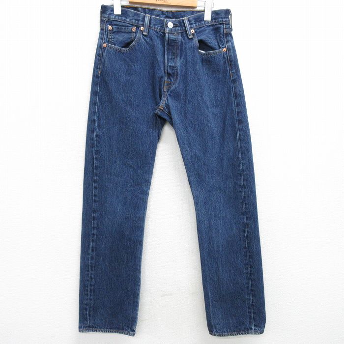 W30★古着 ジーンズ Levis リーバイス 501 メンズ コットン 濃紺 ネイビー デニム 25mar25 中古 ボトムス ジーパン Gパン ロング パンツ