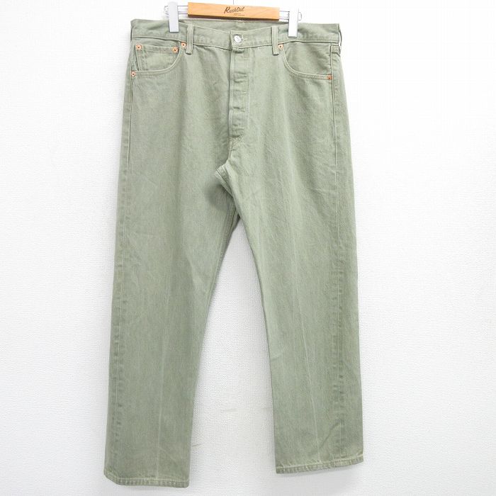 W37★古着 ジーンズ Levis リーバイス 501 メンズ コットン 緑 グリーン デニム 25mar25 中古 ボトムス ジーパン Gパン ロング パンツ