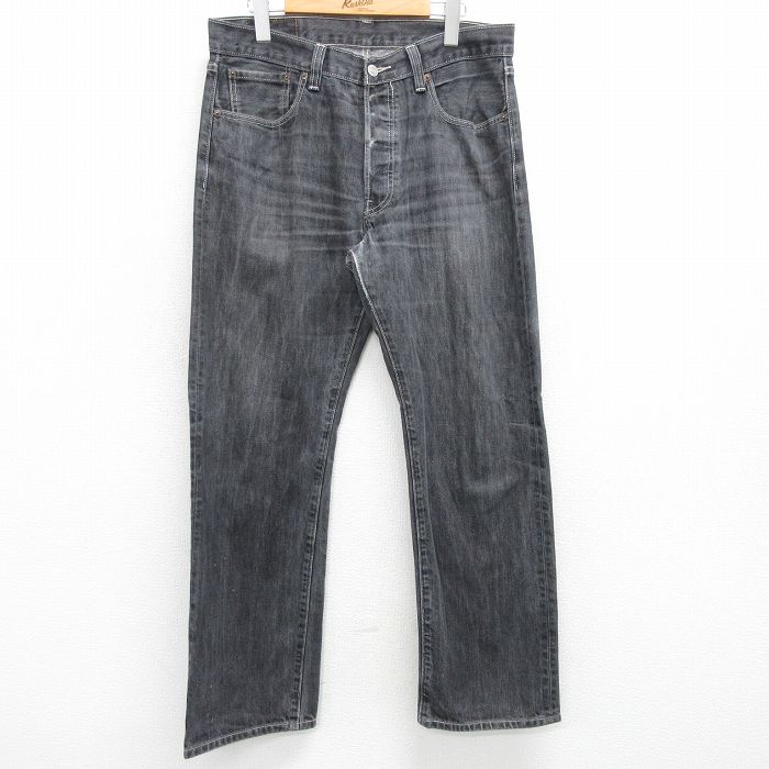 W34★古着 ジーンズ Levis リーバイス 501 メンズ ヒゲ コットン 黒 ブラック デニム 【spe】 25mar25 中古 ボトムス ジーパン Gパン ロング パンツ