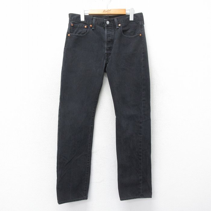 W32★古着 ジーンズ Levis リーバイス 501 メンズ コットン 黒 ブラック デニム 25apr12 中古 ボトムス ジーパン Gパン ロング パンツ