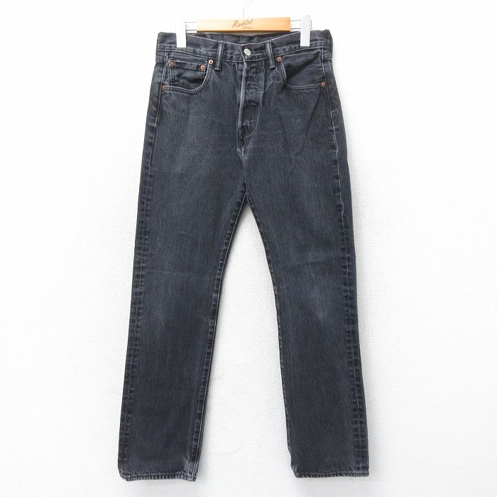 W30★古着 ジーンズ Levis リーバイス 501 メンズ コットン 黒 ブラック デニム 25apr12 中古 ボトムス ジーパン Gパン ロング パンツ