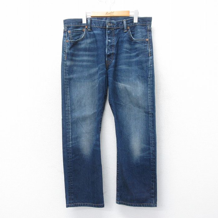 W36★古着 ジーンズ Levis リーバイス 501 メンズ ヒゲ 紺 ネイビー デニム 25apr12 中古 ボトムス ジーパン Gパン ロング パンツ