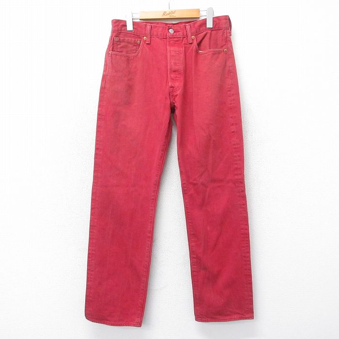 W34★古着 ジーンズ Levis リーバイス 501 メンズ コットン 赤 レッド デニム 25apr12 中古 ボトムス ジーパン Gパン ロング パンツ