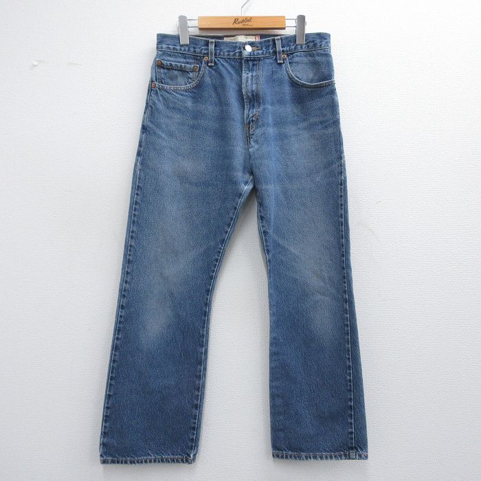 W33★古着 ジーンズ Levis リーバイス 517 メンズ ブーツカット ヒゲ コットン 紺 ネイビー デニム 25may17 中古 ボトムス ジーパン Gパン ロング パンツ