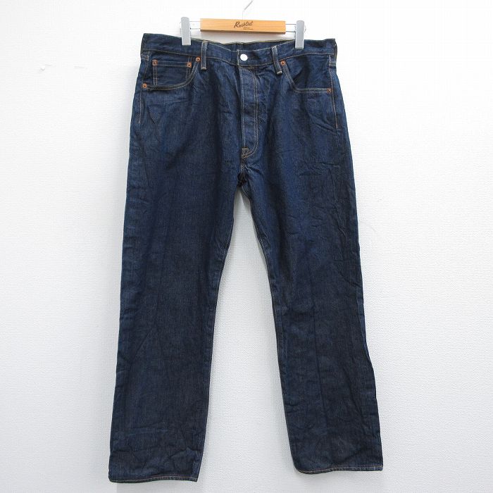 W37★古着 ジーンズ Levis リーバイス 501 メンズ コットン 濃紺 ネイビー デニム 25may17 中古 ボトムス ジーパン Gパン ロング パンツ