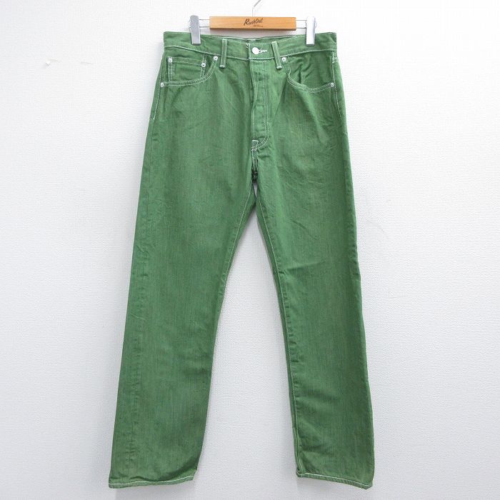 W34★古着 ジーンズ Levis リーバイス 501 メンズ コットン 緑 グリーン デニム 25may17 中古 ボトムス ジーパン Gパン ロング パンツ