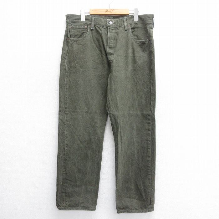 W36★古着 ジーンズ Levis リーバイス 501 メンズ コットン 緑 グリーン デニム 25jun17 中古 ボトムス ジーパン Gパン ロング パンツ