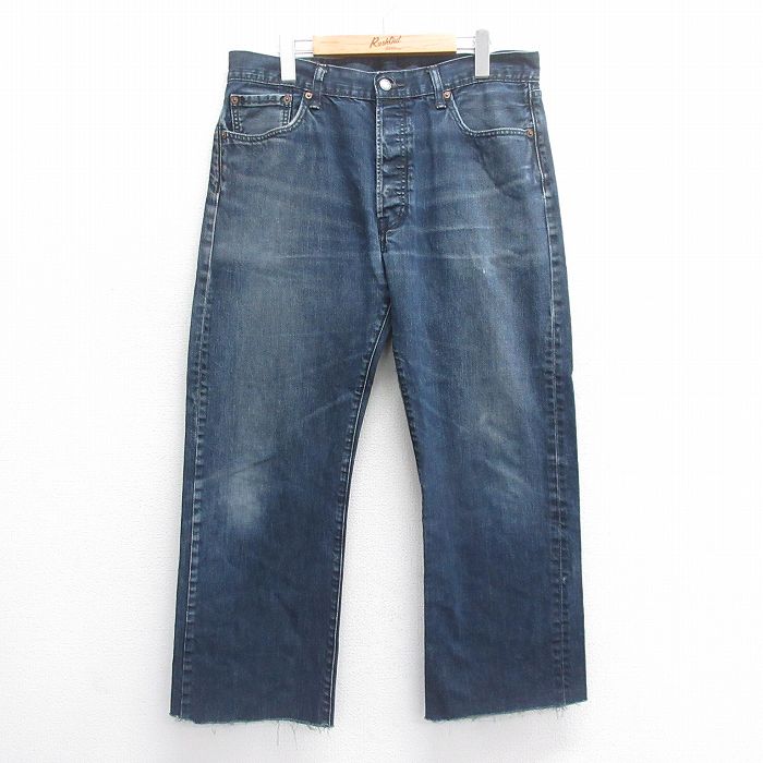 【20%OFF】W35★古着 ジーンズ Levis リーバイス 501 メンズ ヒゲ コットン 濃紺 ネイビー デニム 【spe】 25jun17 中古 ボトムス ジーパン Gパン ロング パンツ