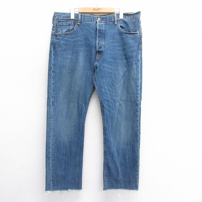 W38★古着 ジーンズ Levis リーバイス 501 メンズ ヒゲ 濃紺 ネイビー デニム 25jun17 中古 ボトムス ジーパン Gパン ロング パンツ