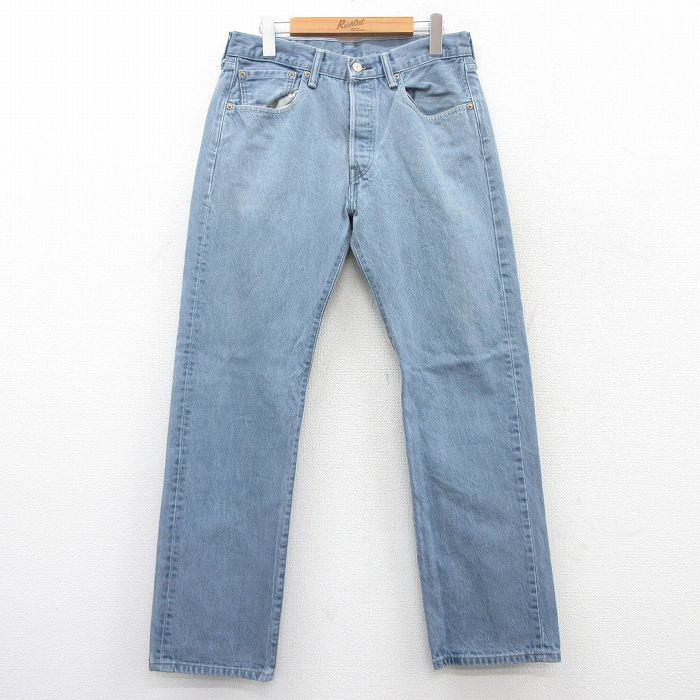 W32★古着 ジーンズ Levis リーバイス 501 メンズ コットン 薄紺 ネイビー デニム 25jun18 中古 ボトムス ジーパン Gパン ロング パンツ