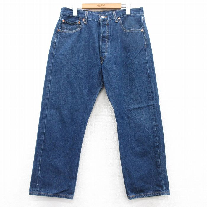 W35★古着 ジーンズ Levis リーバイス 501 メンズ コットン 紺 ネイビー デニム 25jun18 中古 ボトムス ジーパン Gパン ロング パンツ