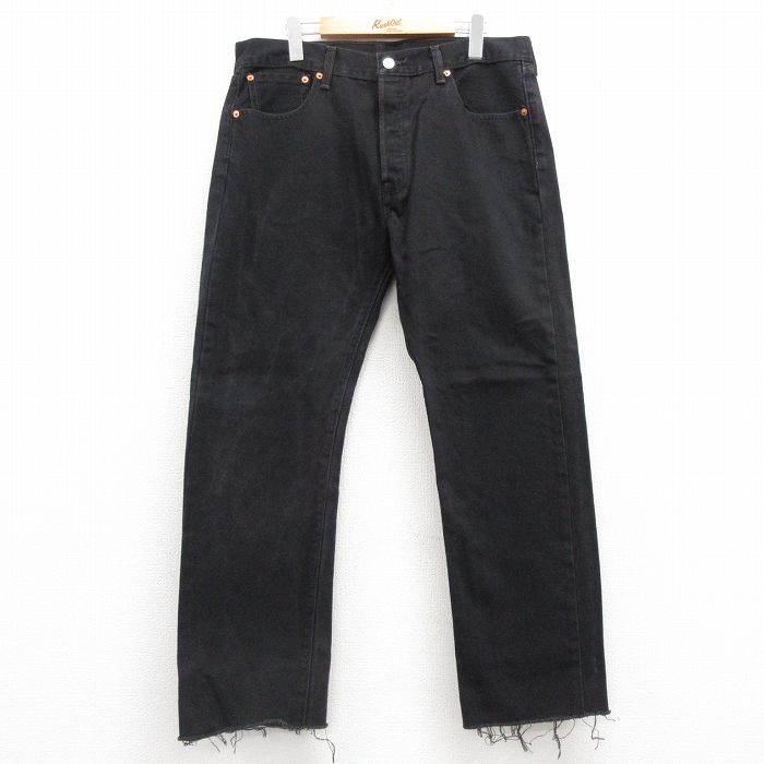 W34★古着 ジーンズ Levis リーバイス 501 メンズ コットン 黒 ブラック デニム 25jul17 中古 ボトムス ジーパン Gパン ロング パンツ