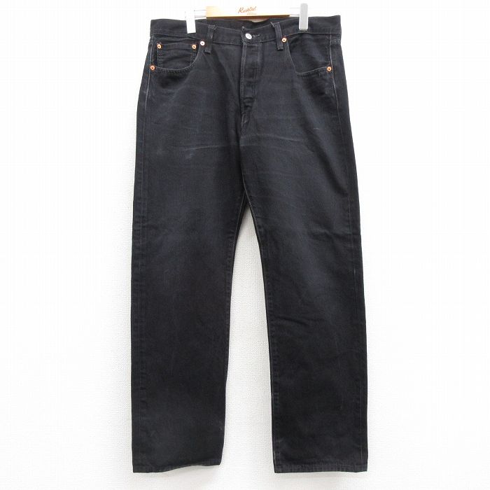 W36★古着 ジーンズ Levis リーバイス 501 メンズ ヒゲ コットン 黒 ブラック デニム 25jul17 中古 ボトムス ジーパン Gパン ロング パンツ