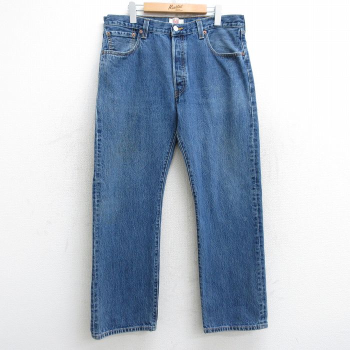 W36★古着 ジーンズ Levis リーバイス 501 メンズ コットン 紺 ネイビー デニム 25aug07 中古 ボトムス ジーパン Gパン ロング パンツ