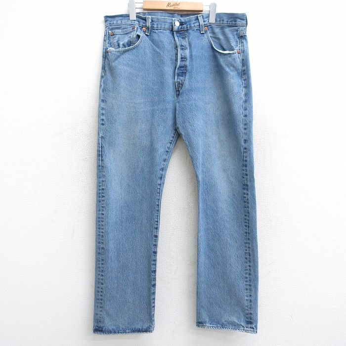 W38★古着 ジーンズ Levis リーバイス 501 メンズ ヒゲ コットン 紺 ネイビー デニム 25aug07 中古 ボトムス ジーパン Gパン ロング パンツ
