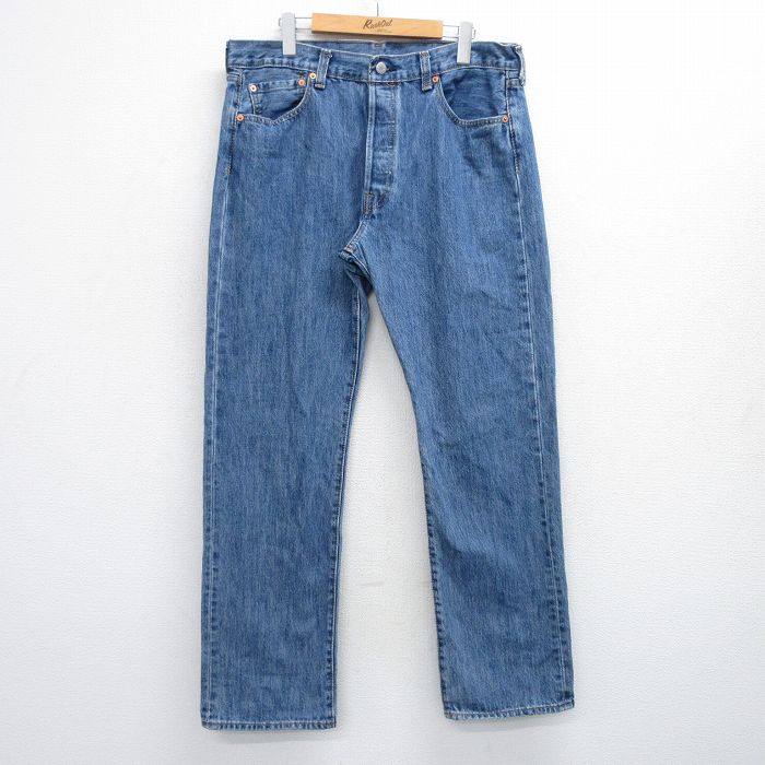 W36★古着 ジーンズ Levis リーバイス 501 メンズ コットン 紺 ネイビー デニム 25aug08 中古 ボトムス ジーパン Gパン ロング パンツ