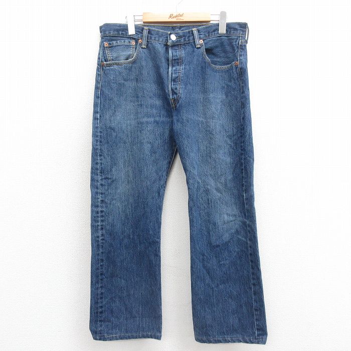 W35★古着 ジーンズ Levis リーバイス 501 メンズ コットン 紺 ネイビー デニム 25oct30 中古 ボトムス ジーパン Gパン ロング パンツ