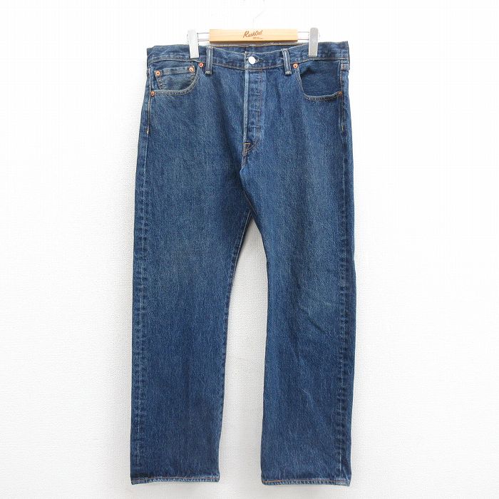 W37★古着 ジーンズ Levis リーバイス 501 メンズ コットン 紺 ネイビー デニム 25oct30 中古 ボトムス ジーパン Gパン ロング パンツ