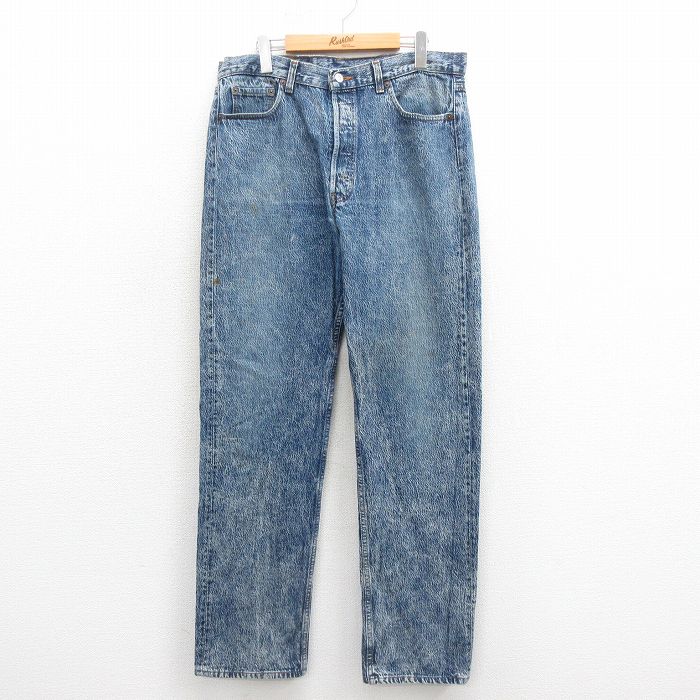 【20%OFF】W35★古着 ジーンズ Levis リーバイス 501 メンズ 90年代 90s ケミカルウォッシュ コットン USA製 紺 ネイビー デニム 【spe】 25oct30 中古 ボトムス ジーパン Gパン ロング パンツ