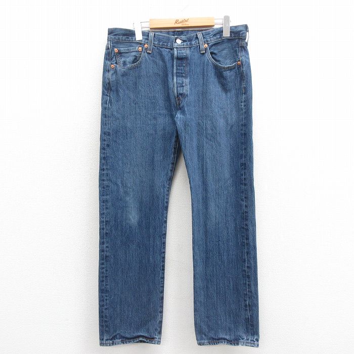 W34★古着 ジーンズ Levis リーバイス 501 メンズ コットン 紺 ネイビー デニム 25oct30 中古 ボトムス ジーパン Gパン ロング パンツ