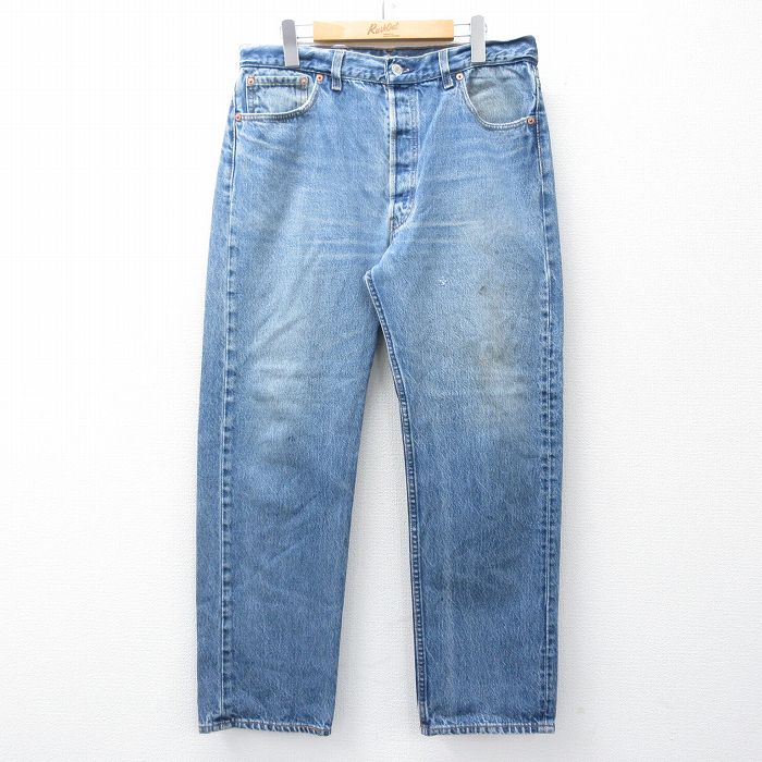 W34★古着 ジーンズ Levis リーバイス 501 メンズ 90年代 90s ヒゲ コットン USA製 紺 デニム【spe】 26jan15