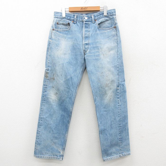 W33★古着 ジーンズ Levis リーバイス 501 メンズ ヒゲ コットン USA製 紺 デニム【spe】 26feb17
