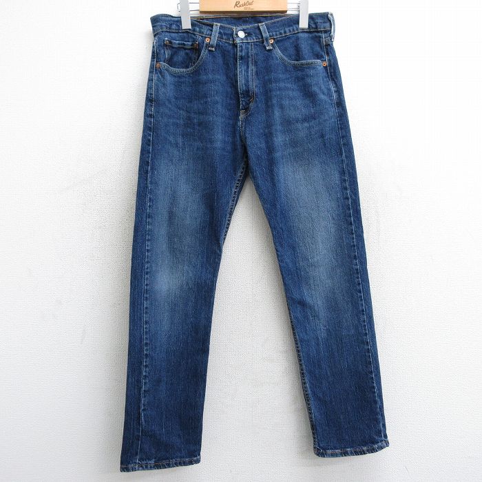 W34★古着 ジーンズ Levis リーバイス 505 メンズ ヒゲ 濃紺 ネイビー デニム 25feb01 中古 ボトムス ジーパン Gパン ロング パンツ