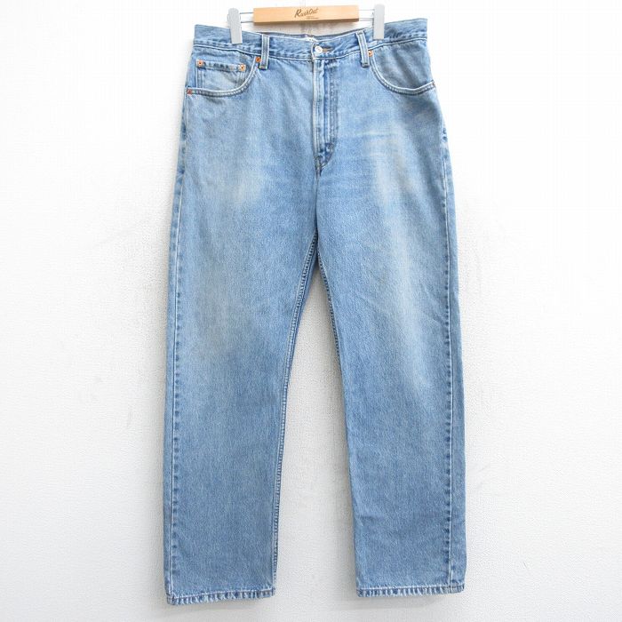 W36★古着 ジーンズ Levis リーバイス 505 メンズ ヒゲ コットン 紺 ネイビー デニム 25feb01 中古 ボトムス ジーパン Gパン ロング パンツ