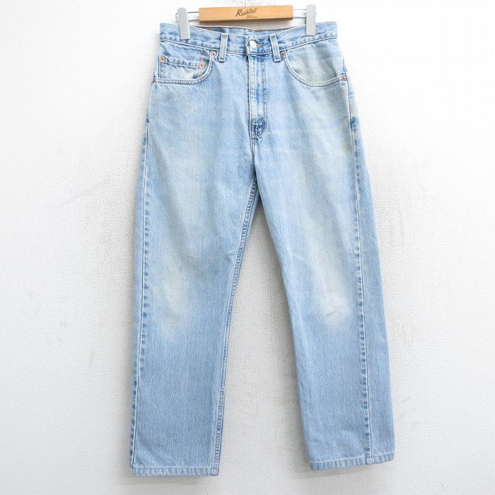 W29★古着 ジーンズ Levis リーバイス 505 メンズ 90年代 90s ヒゲ コットン USA製 薄紺 ネイビー デニム 25feb21 中古 ボトムス ジーパン Gパン ロング パンツ