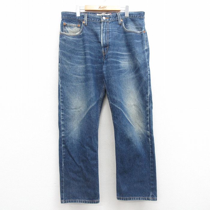 W36★古着 ジーンズ Levis リーバイス 505 メンズ ヒゲ コットン 紺 ネイビー デニム 25feb26 中古 ボトムス ジーパン Gパン ロング パンツ