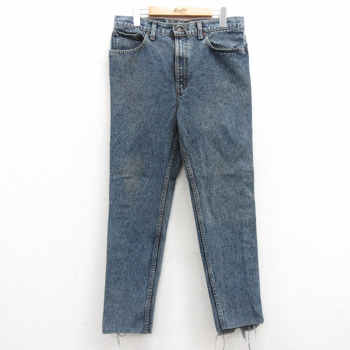 W33★古着 ジーンズ Levis リーバイス 550 メンズ 90年代 90s ケミカルウォッシュ コットン USA製 紺 ネイビー デニム 25feb26 中古 ボトムス ジーパン Gパン ロング パンツ