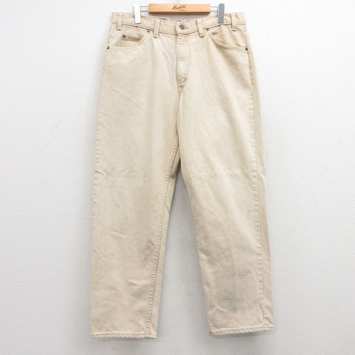 W36★古着 ジーンズ Levis リーバイス 550 メンズ 90年代 90s コットン USA製 ベージュ カーキ デニム 25feb26 中古 ボトムス ジーパン Gパン ロング パンツ