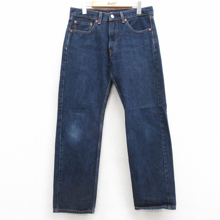 W32★古着 ジーンズ Levis リーバイス 505 メンズ コットン 濃紺 ネイビー デニム 25feb26 中古 ボトムス ジーパン Gパン ロング パンツ