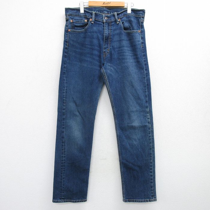 W36★古着 ジーンズ Levis リーバイス 505 メンズ ヒゲ 紺 ネイビー デニム 25feb28 中古 ボトムス ジーパン Gパン ロング パンツ
