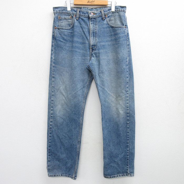 W35★古着 ジーンズ Levis リーバイス 505 メンズ 00年代 00s ヒゲ コットン 薄紺 ネイビー デニム 【spe】 25feb28 中古 ボトムス ジーパン Gパン ロング パンツ